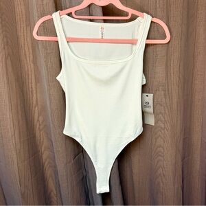 Mono B White Ribbed Bodysuit M NWT Clean Girl Staple